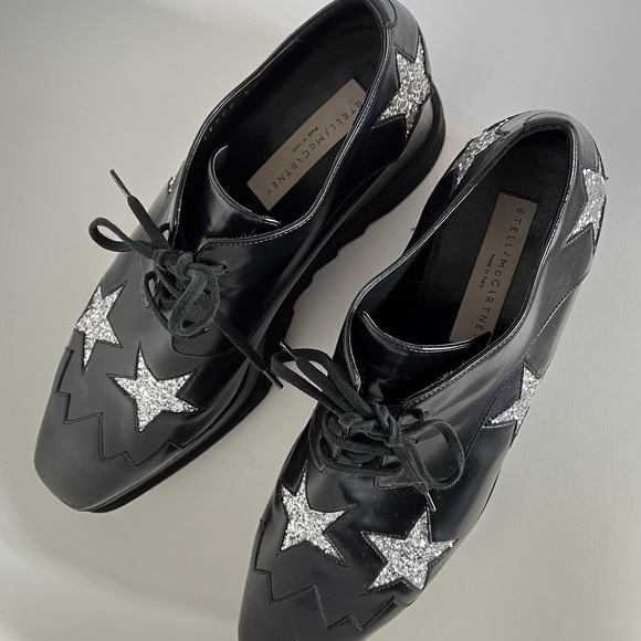AUTH Stella McCartney Elyse black platform with glitter stars pattern - Picture 2 of 9